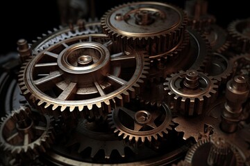 close-up view of interlocking gears in motion. Generative AI