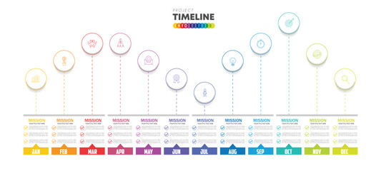 infographic Project timeline graph for 12 months modern diagram calendar, presentation vector infographic.