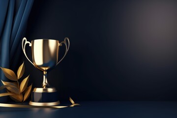 Golden trophy illustration on dark blue background. Generative AI
