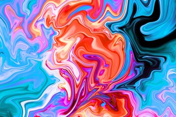 Hand Painted Background With Mixed Liquid Red blue orange Paints. Abstract Fluid Acrylic Painting. Marbled Colorful Abstract Background. Liquid Marble Pattern. Web Design.