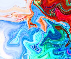 Hand Painted Background With Mixed Liquid Red blue orange Paints. Abstract Fluid Acrylic Painting. Marbled Colorful Abstract Background. Liquid Marble Pattern. Web Design.
