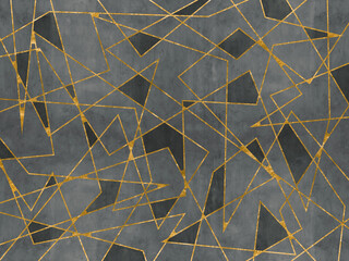 Goldene, abstrakte Linien auf grauem Beton Hintergrund