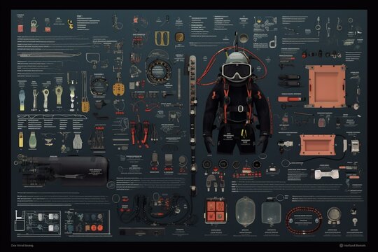 an illustration of Knolling diving inventory Generative AI