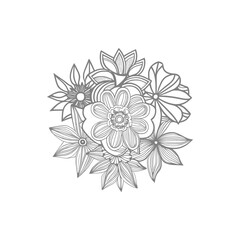 Line art drawn Flowers bouquet. Line art for adult coloring book style. Vector illustration for coloring page.