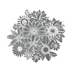 Line art drawn Flowers bouquet. Line art for adult coloring book style. Vector illustration for coloring page.