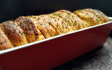 Freshly baked garlic bread.