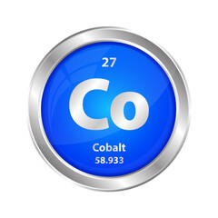 Icon structure Cobalt (Co) chemical element round shape circle blue. Chemical element of the periodic table. Sign with atomic number. Study in science for education. 3D vector illustration.	