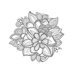 Line art drawn Flowers bouquet. Line art for adult coloring book style. Vector illustration for coloring page.