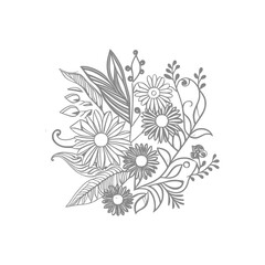 Line art drawn Flowers bouquet. Line art for adult coloring book style. Vector illustration for coloring page.