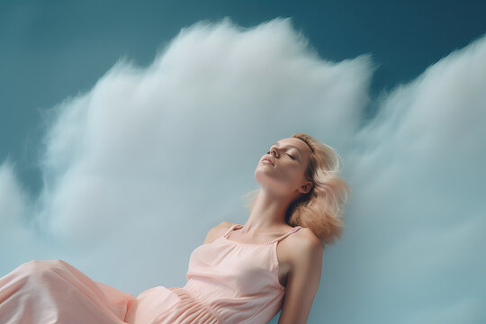 Tender lying on heaven clouds. Generative AI
