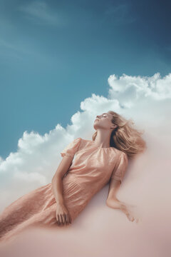 Tender lying on heaven clouds. Generative AI
