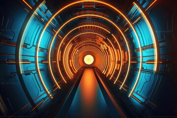 Futuristic Metaverse Tunnel with Polygon Shapes and Circuit Boards. Generative AI