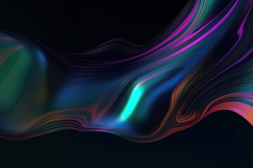Fototapeta premium Abstract fluid petrol holographic neon curved wave in motion colorful and vivid background, Generative AI.