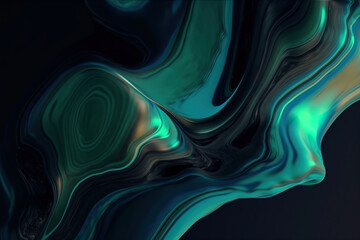 Abstract fluid petrol holographic neon curved wave in motion colorful and vivid background, Generative AI.