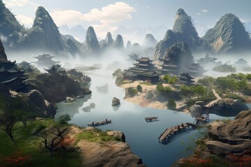 Exploring China's Timeless Landscape - Breath-Taking Mountain Vales & Lakescapes in Ancient Chinese Villages: Generative AI
