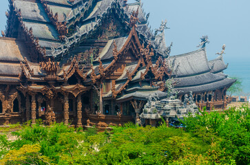 Photos of fragments of the Sanctuary of Truth in Pattaya Thailand