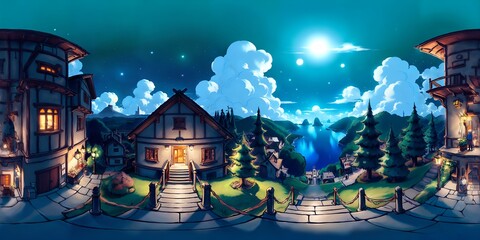 Peace village at night 
【Infinite 360° world Generative AI】	

