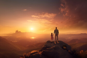 Obraz premium Father and Child on a Mountain