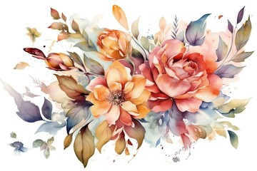 Fototapeta na wymiar colorful bouquet of flowers painted in watercolor. Generative AI