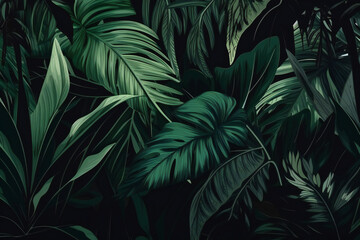 Naklejka na ściany i meble Green leaf texture tropical leaf foliage, nature, plants and trees, Generative AI