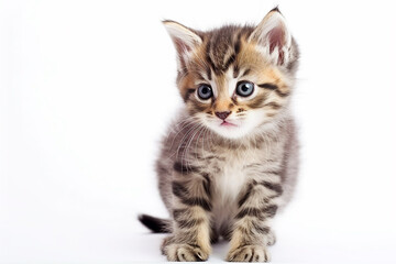 Lovely little kitten on white background. Generative Ai
