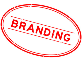 Grunge red branding word oval rubber seal stamp on white background