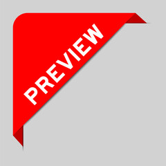 Red color of corner label banner with word preview on gray background