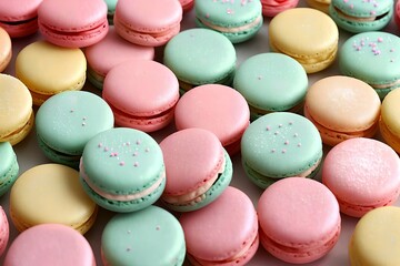 Obraz premium Sweet and colourful french macaroons or macaron on white background, Dessert. Generative AI.