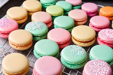 Fototapeta na wymiar Sweet and colourful french macaroons or macaron on white background, Dessert. Generative AI.