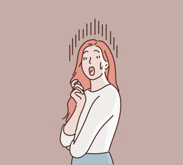 What? Interrogative face. Shock and bewilderment. Anger on the face of a woman. Hand drawn style vector design illustrations.