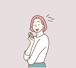 The young woman portrait with proud and arrogant emotions on face. Hand drawn style vector design illustrations.