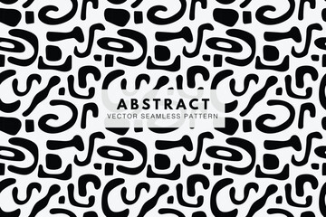 Organic abstract black shapes on a white background seamless repeating pattern