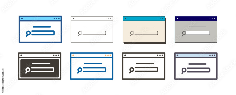 Wall mural web page layout with homepage search bar. vector icon illustration in 8 different styles