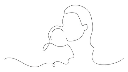 Happy Mother day. Mom and baby. Vector illustration, continuous line