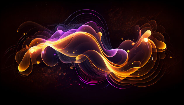 Light neon effect energy waves on dark abstract background Ai generated image