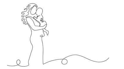 Happy Mother day. Woman with her baby. Vector illustration, continuous line
