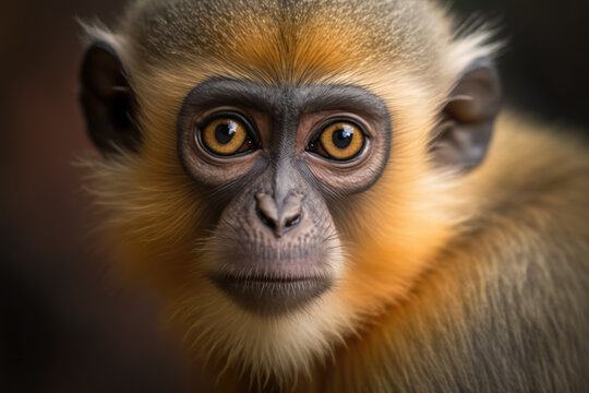 a clear and detailed close-up of the eyes of an African green monkey, capturing their intense gaze and unique features. Generated AI.