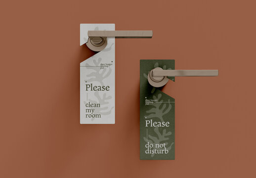 Two Door Hangers on Metal Handle Mockup