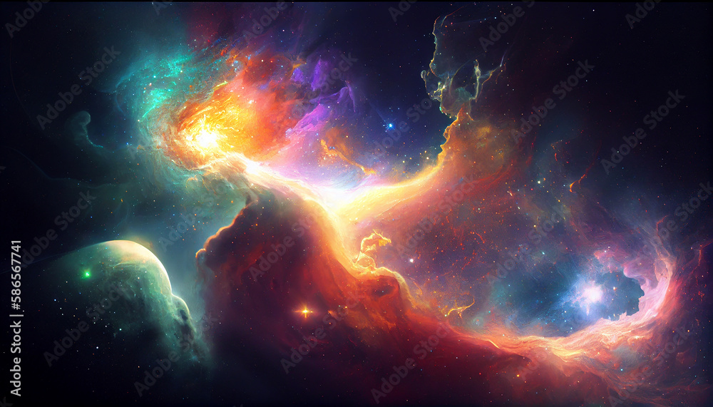 Wall mural nebula and galaxies in space abstract cosmos background ai generated image