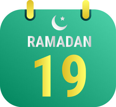 19th Ramadan Celebrate with White and Golden Crescent Moons. and English Ramadan Text.