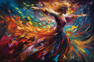 Vivid paint brush art of Graceful woman's movement (AI Generated)