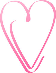 Hand drawn heart colored by gradient  of pink. Love sign. Object for design.  PNG illustration. Handdrawn rough marker or ink pen heart	
