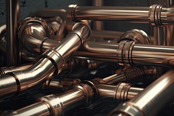 close-up view of industrial metal pipes. Generative AI