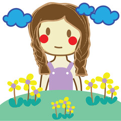 c ute girl with a flower  and sky  