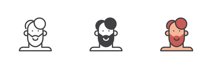 Bearded man avatar different style icon set