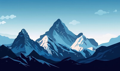  a mountain range with snow capped mountains in the distance and clouds in the sky above it, with a blue sky and white clouds in the background.  generative ai