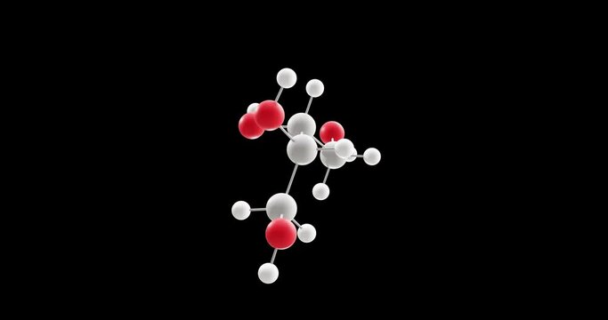 Erythritol molecule, rotating 3D model of sugar alcohol, looped video with alpha channel