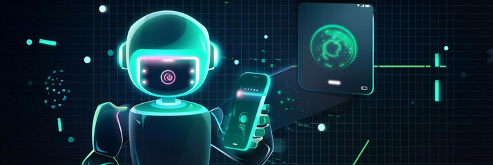 Android robot chat business task. Massenger Robot. AI chat bot chat with businessman provide smart solution to solving business task. Generative AI.