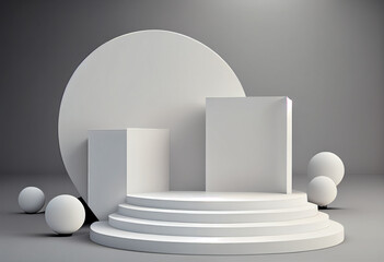 Background for products grey scene with geometric shapes podium. Mock up pedestal. AI Generated