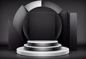 Background for products grey scene with geometric shapes podium. Mock up pedestal. AI Generated